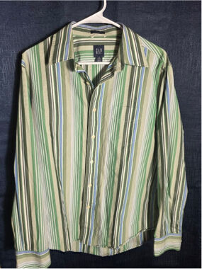 Men's GAP Green & Blue Striped Casual Button Down Shirt M preppy y2k 90's